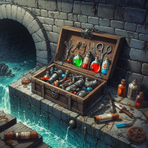 an-open-chest-in-a-sewer-with-potions-of-healing-and-some-tools-inside-it-in-warhammer-comics-fantasy-style.jpeg