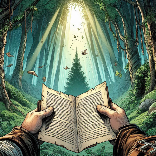 a-hand-holding-an-opened-letter-in-a-small-closed-green-forest-in-the-background-in-Warhammer-Fantasy-comics-style.jpeg