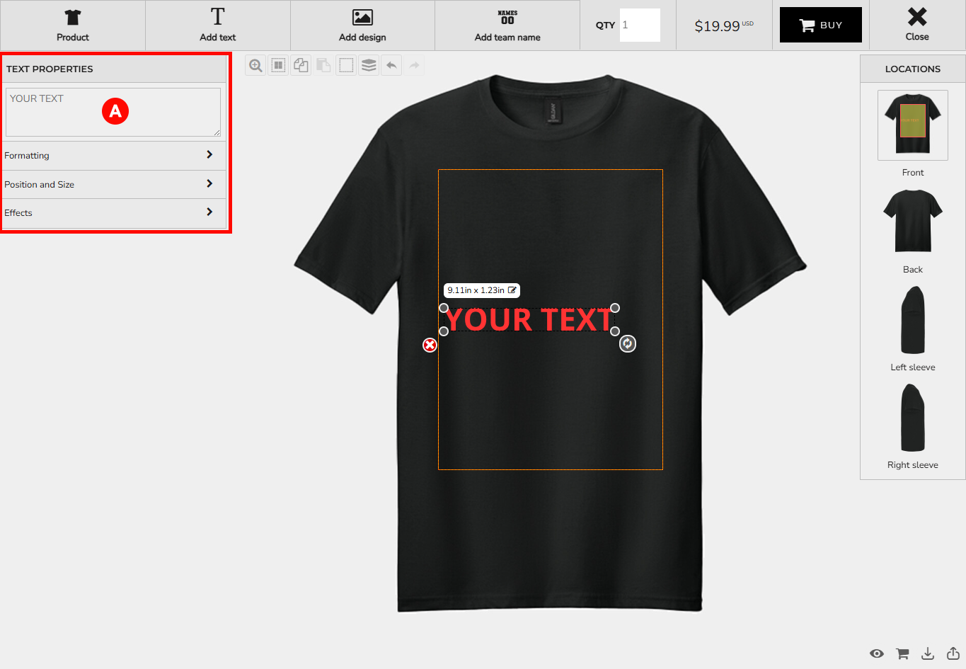 Text properties edit section