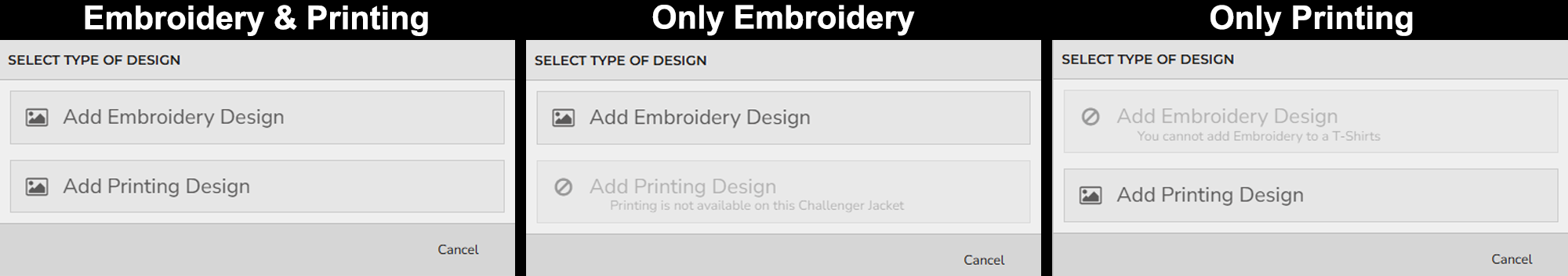 Design type options