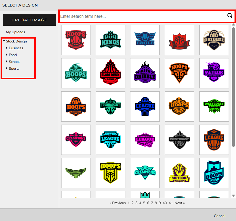 Template categories/thumbnails