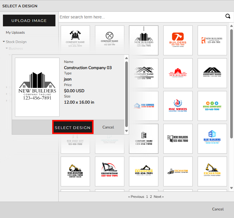 Select Design button