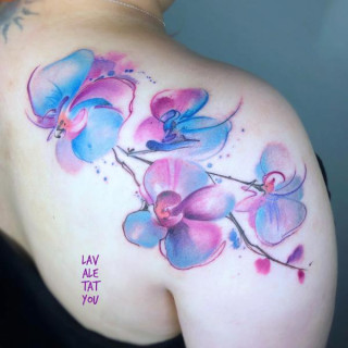 Watercolor-orchid-shoulder-tattoo